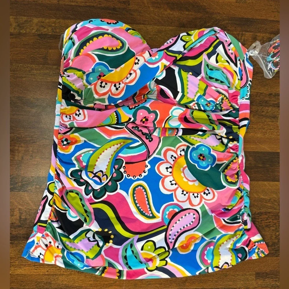 NWT Bleu by Rod Beattie Printed Twist Bandeau Tankini Swim Top Size 6 - Picture 2 of 8